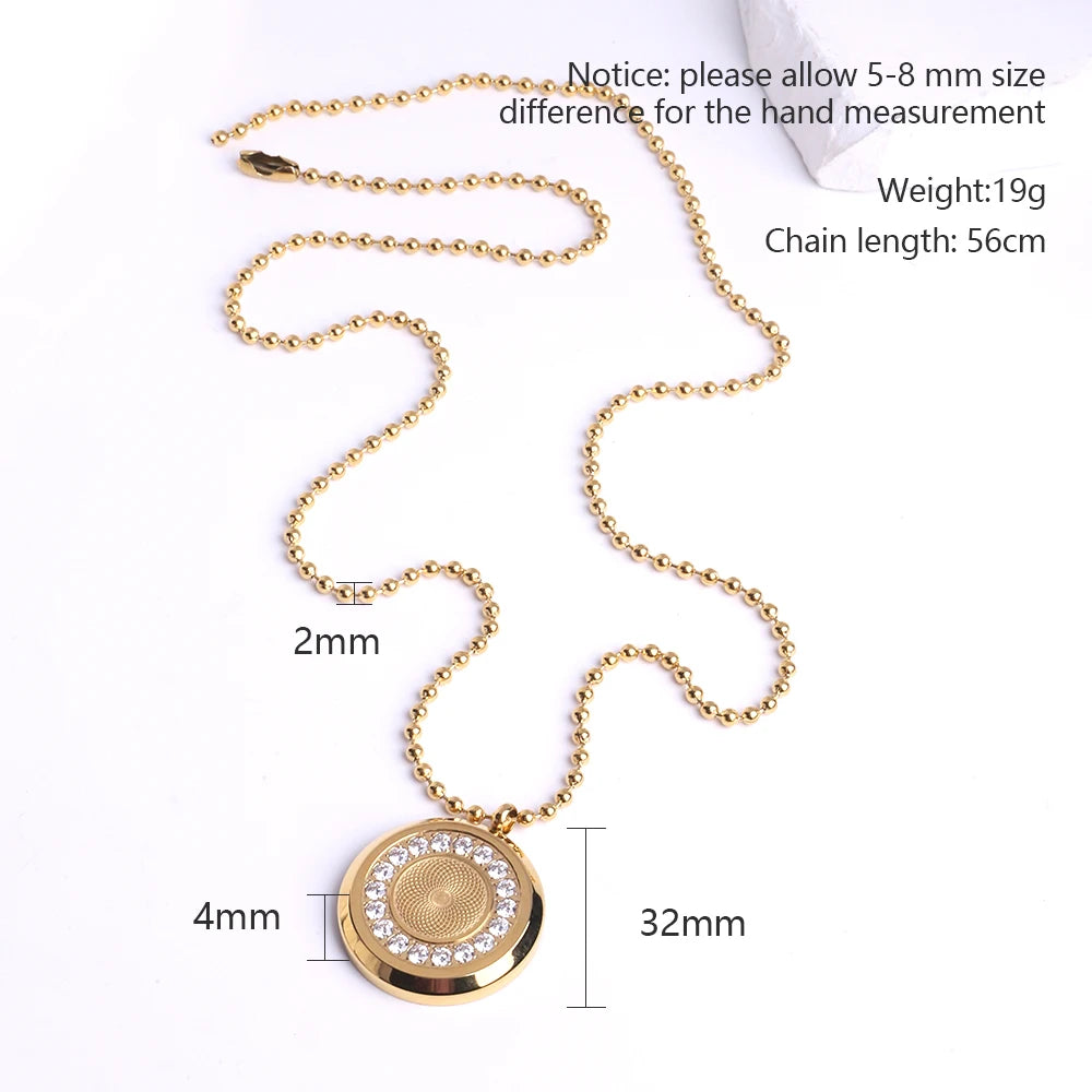 Gold-Plated Round CZ Double-Sided Pendant Ball Chain Necklace
