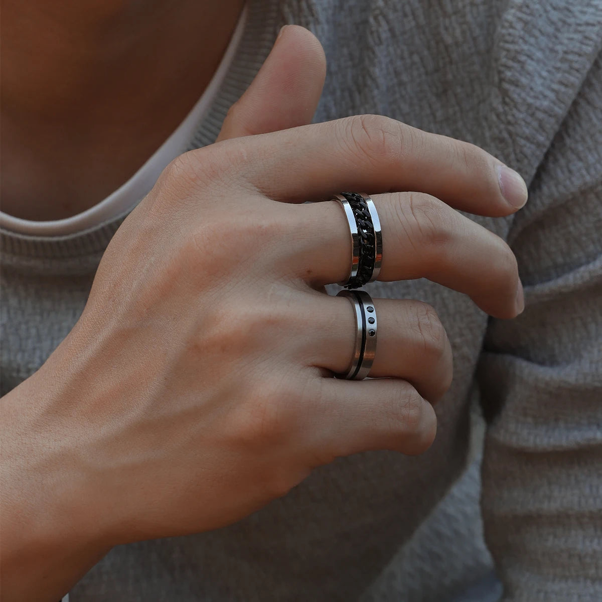 Silver-Tone Braided Chain Ring