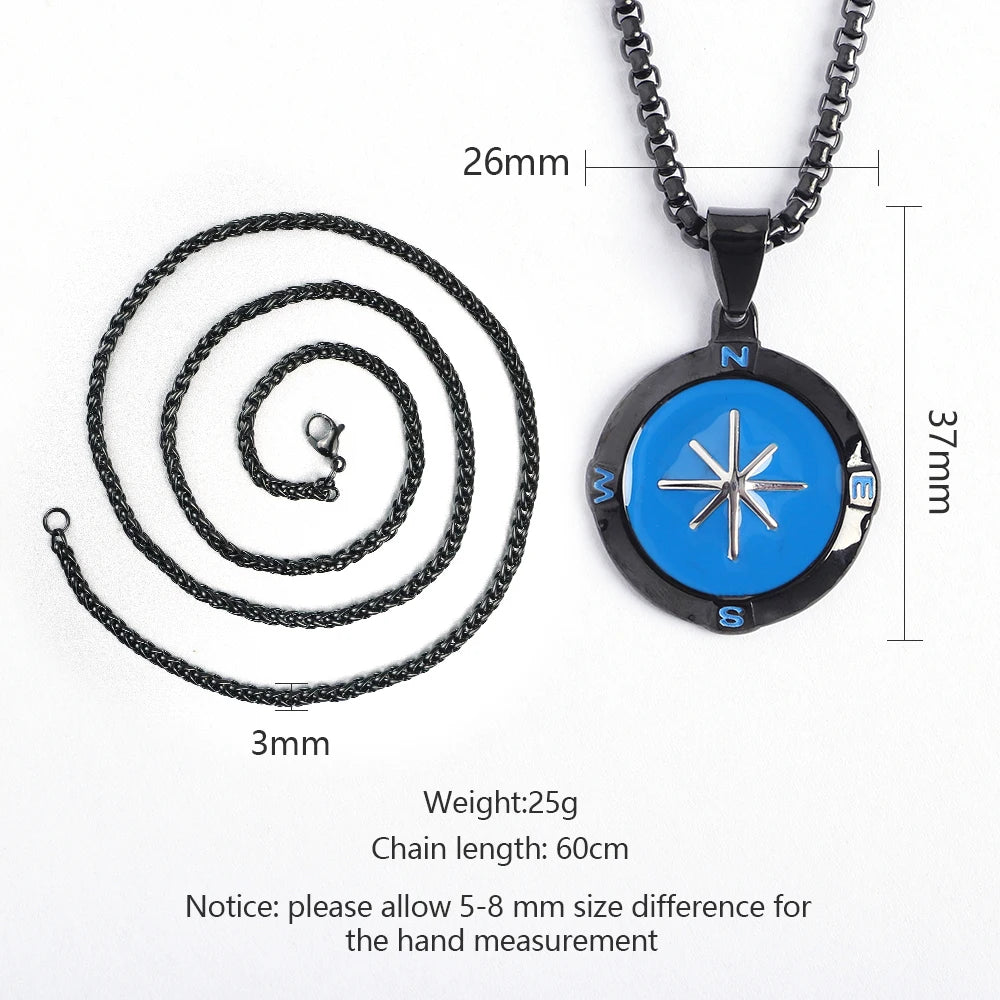 Men's Compass Pendant Necklace with Box Chain