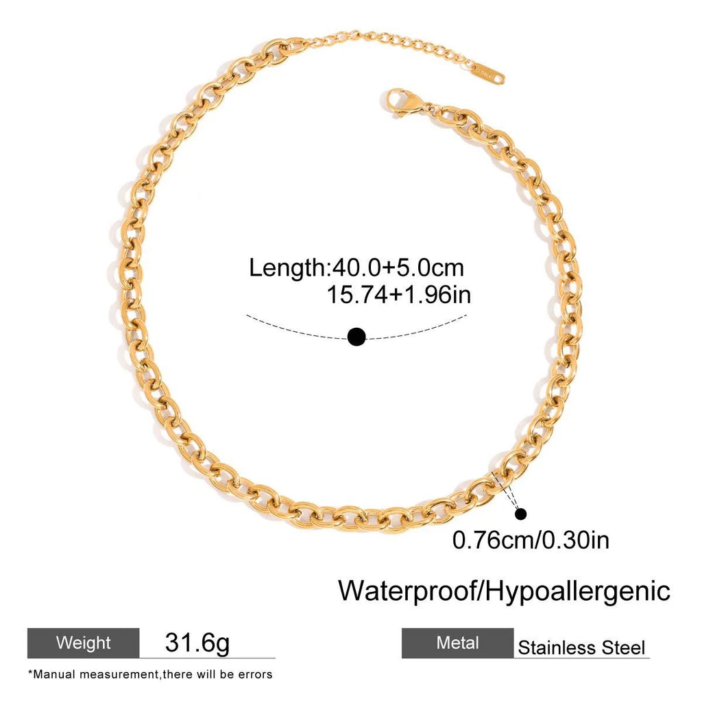 Chunky Gold Stainless Steel Round Link Chain Necklace