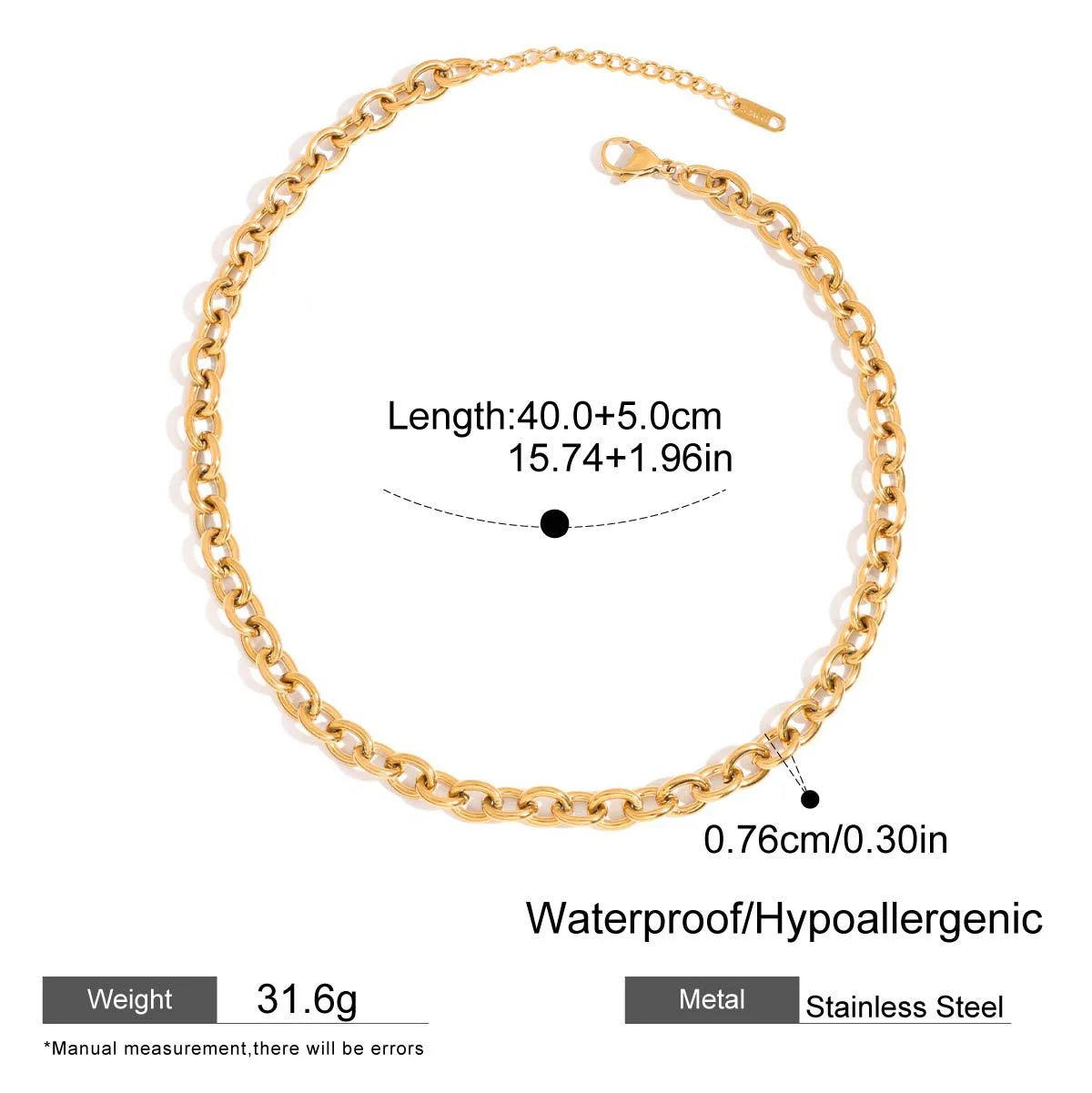 Chunky Gold Stainless Steel Round Link Chain Necklace