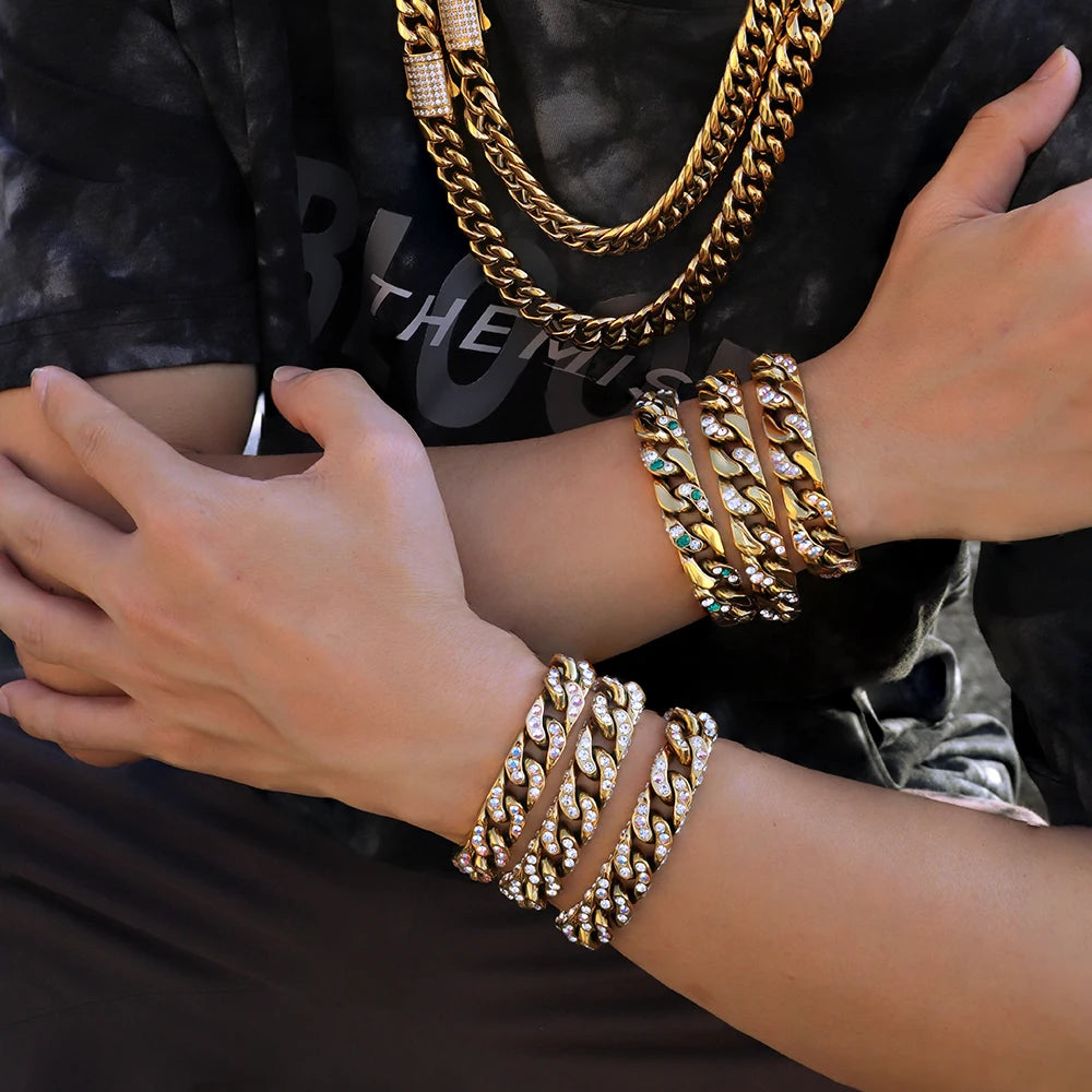 Chunky Gold Plated Iced Out Cuban Link Bracelets