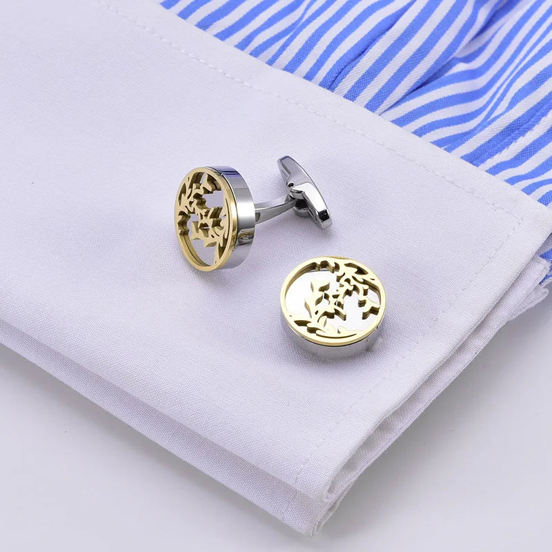 Златни ръкавели с гравирани листа