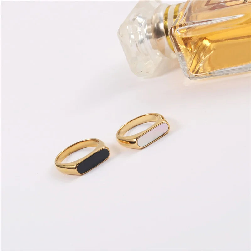 Gold Plated Signet Ring with Black/White Inlay