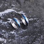 Men's Engraved Blue Inlay Huggie Hoop Earrings