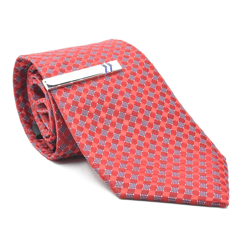 Polished Silver Tie Clip with Blue Chevrons