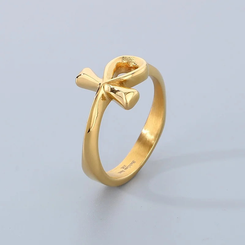 Gold Enduring Ankh Cross Ring