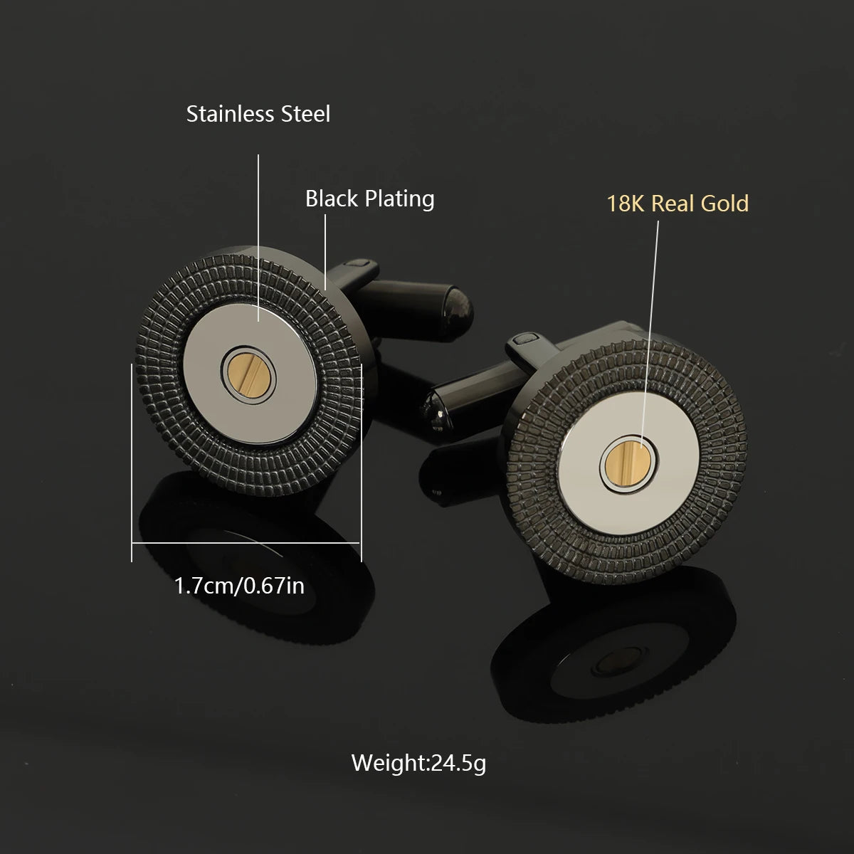 Black Textured Steel Cufflinks with 18K Gold Plated Bar