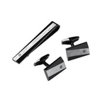 Modern Black and Silver-Tone Cufflinks and Tie Clip Set