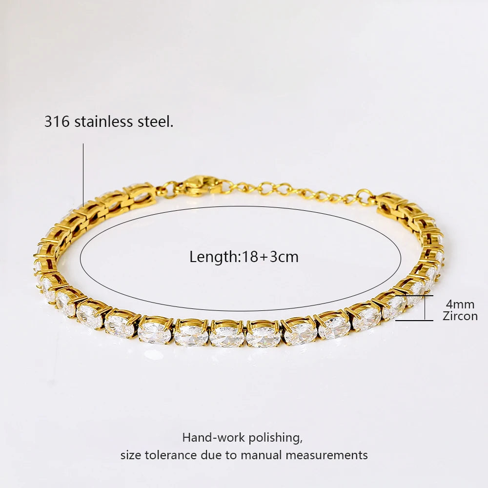 Oval Cut Zirconia Tennis Bracelet with Extension Chain