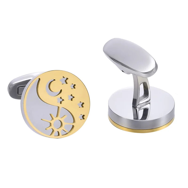 Златни ръкавели с изваяно слънце