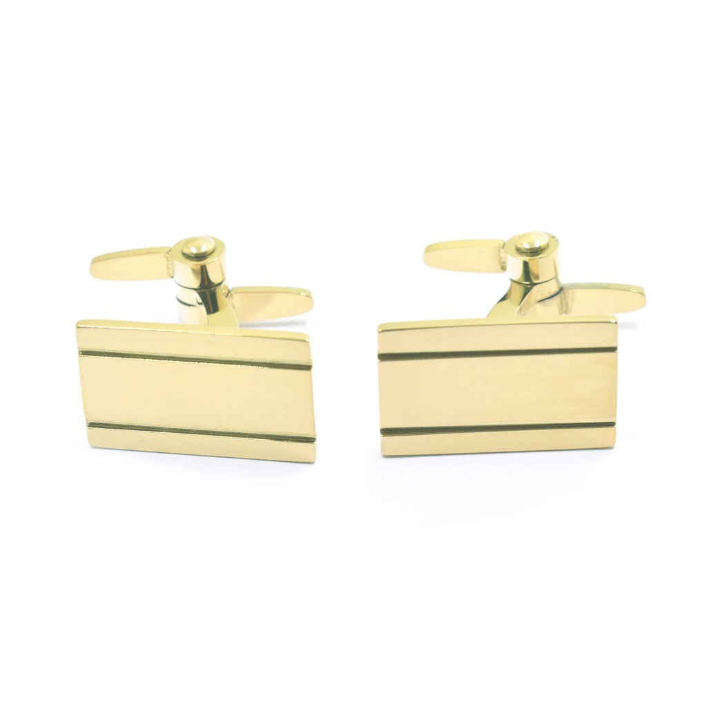 Gold Plated Striped Rectangular Cufflinks