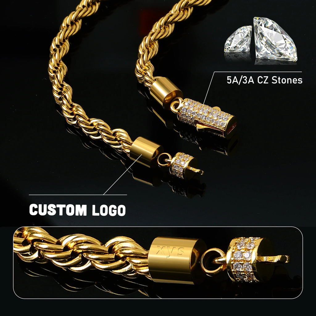 Gold Twisted Rope Chain with CZ Pave Clasp