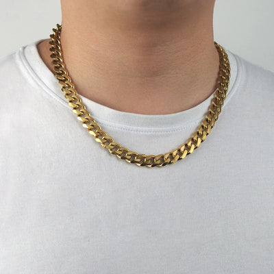 18K Gold Plated & Black Cuban Link Necklace 11.5mm