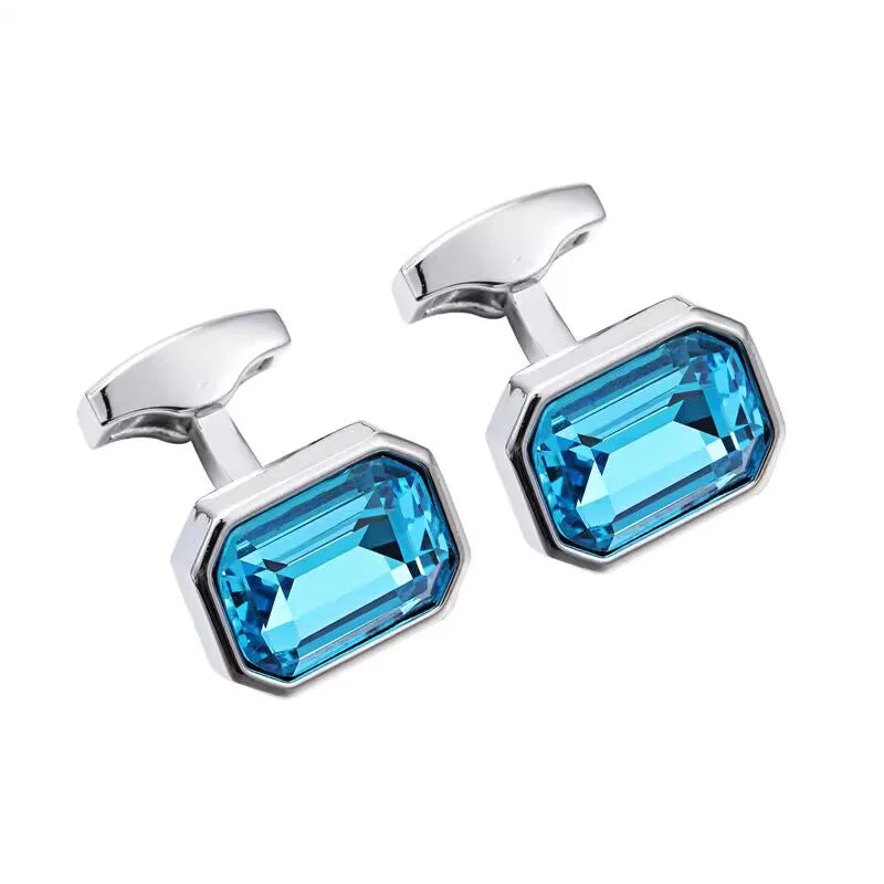 Silver-Tone Crystal Diamond Cufflinks