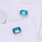 Aqua Crystal Rectangular Silver-Tone Cufflinks