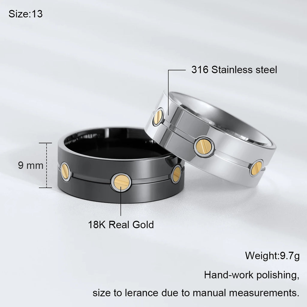 Men's 18K Gold Inlay Stainless Steel Band Ring