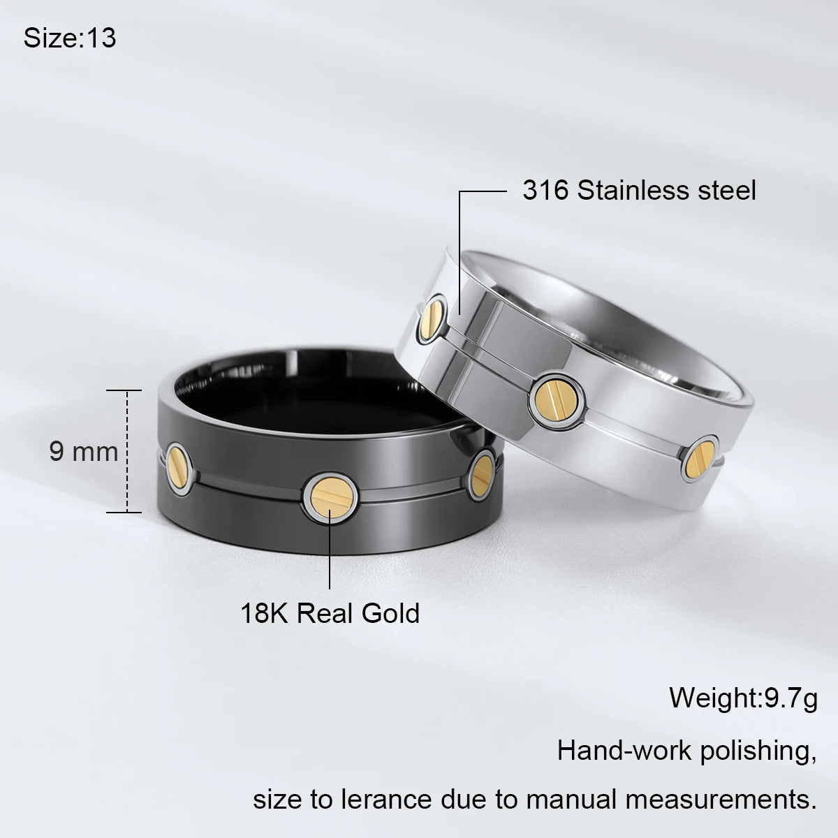 Men's 18K Gold Inlay Stainless Steel Band Ring