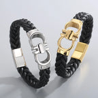 Men's Braided Leather Double D Magnetic Bracelet
