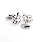 Silver Four-Leaf Clover Openwork Mens Cufflinks