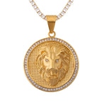 Gold Lion Head Cubic Zirconia Pendant Necklace