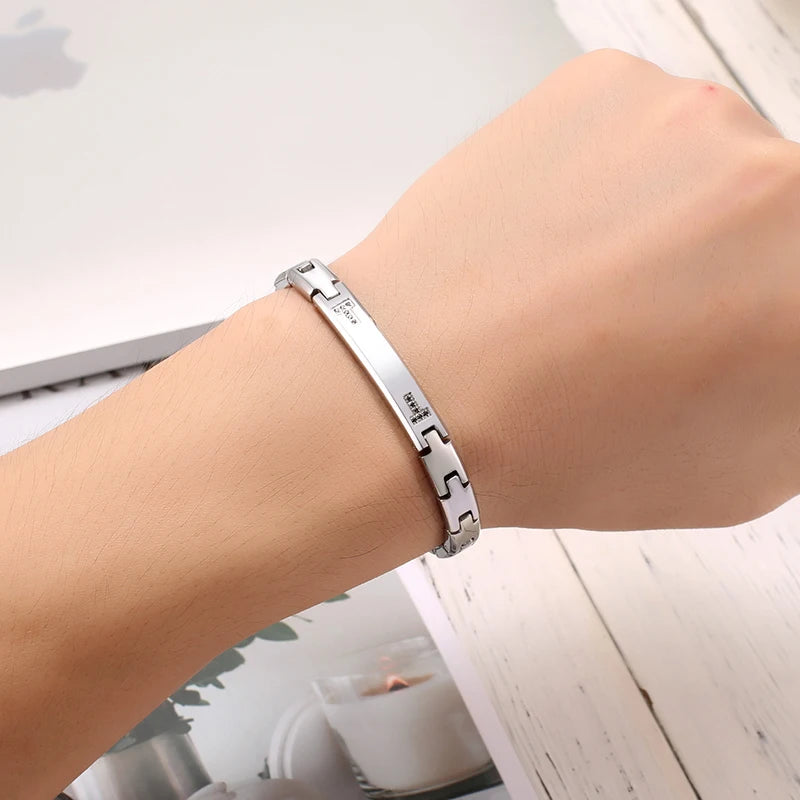 Men's Stainless Steel Bar Bracelet with Black Zircon