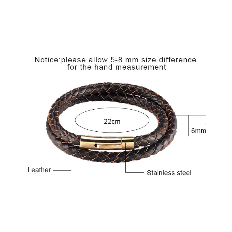 Men's Double Wrap Braided Leather Bracelet