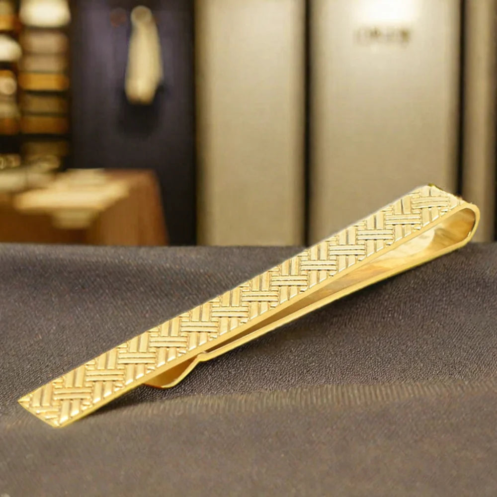 Gold Plated Braided Texture Men's Tie Clip