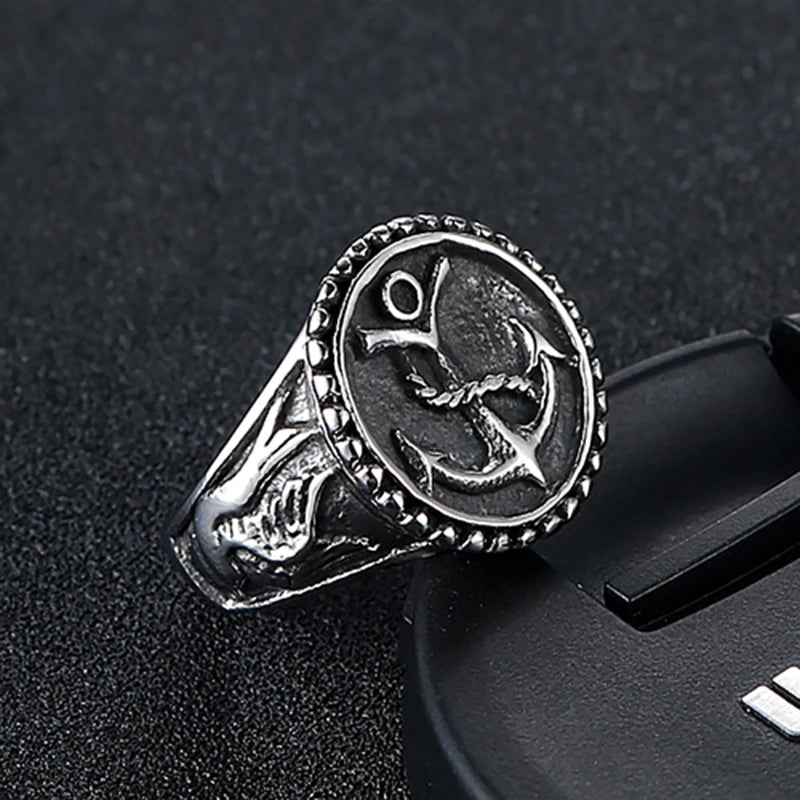 Silver-Tone Anchor Command Ring