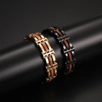 Men's Stainless Steel and Wood Link Bracelet