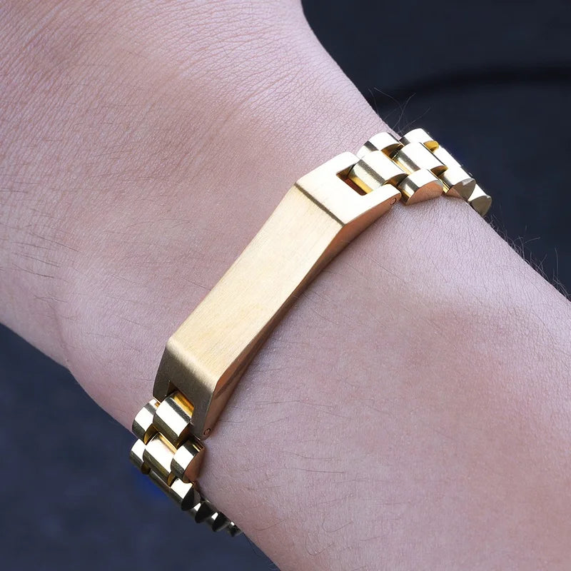 Gold Tone Stainless Steel Watch Band Bracelet Set
