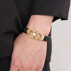 Men's Braided Leather Double D Magnetic Bracelet