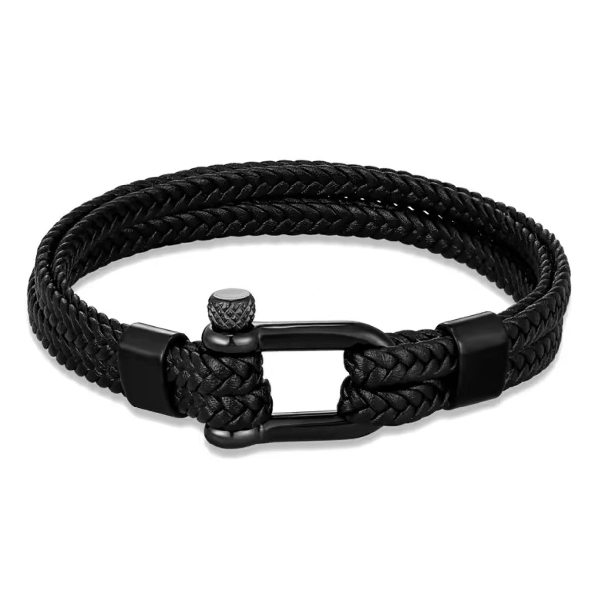 Braided Leather Shackle Bracelet with silver-tone clasp view 4
