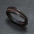 Multi-Strand Braided Leather Bracelet black color magnetic clasp view 3