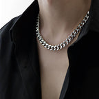 10mm Titanium Steel Cuban Link Chain, silver, on model view 5