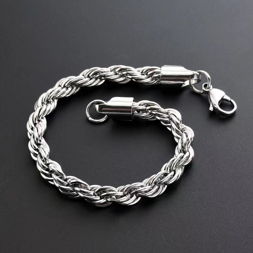 Stainless Steel Twisted Rope Bracelet, silver-tone, lobster clasp view 3