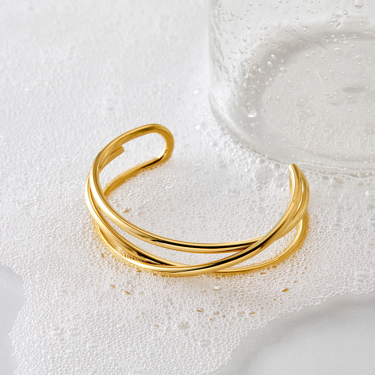 Multi-Line Open Cuff Bracelet in silver-tone stainless steel view 3