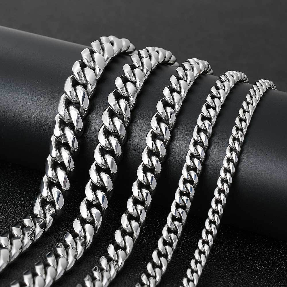 8-12mm Cuban Link Chain Necklace in silver-tone stainless steel view 6