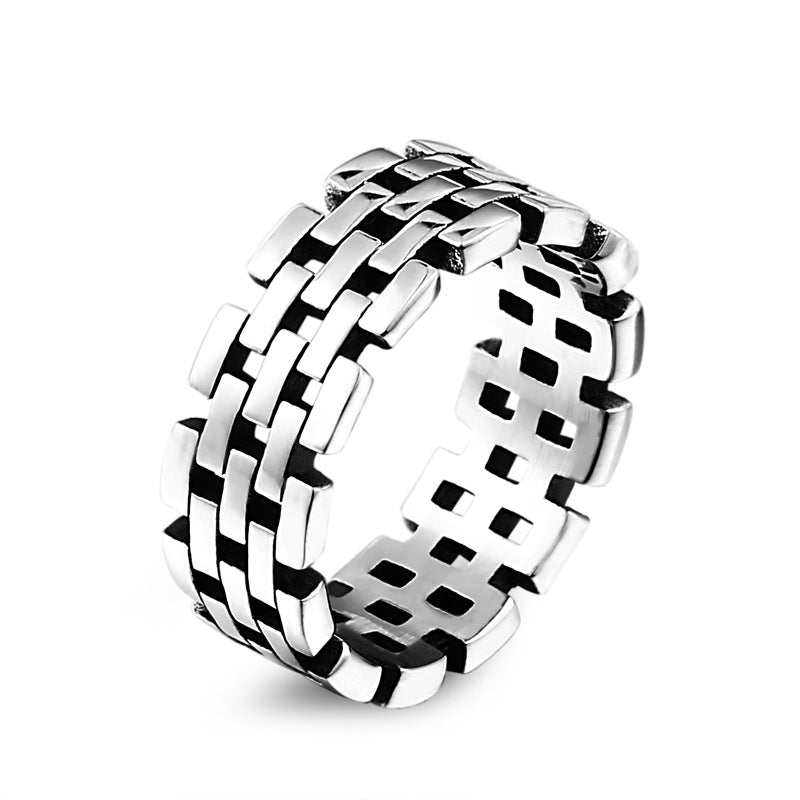 8mm Stainless Steel Hollow Link Ring, silver-tone, polished finish