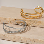 Multi-Line Open Cuff Bracelet in silver-tone stainless steel view 4
