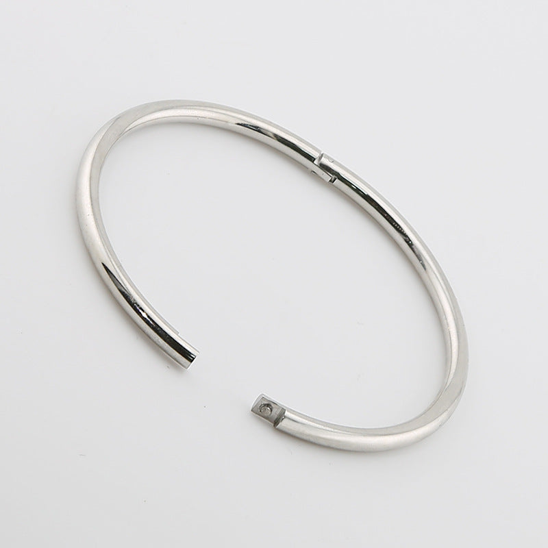 Minimalist Oval Bangle Bracelet, silver finish view 3