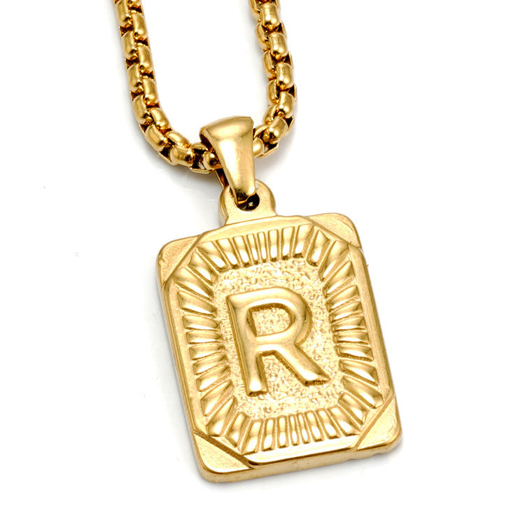 Gold-Tone Rectangular Initial Pendant Necklace with letter H view 18