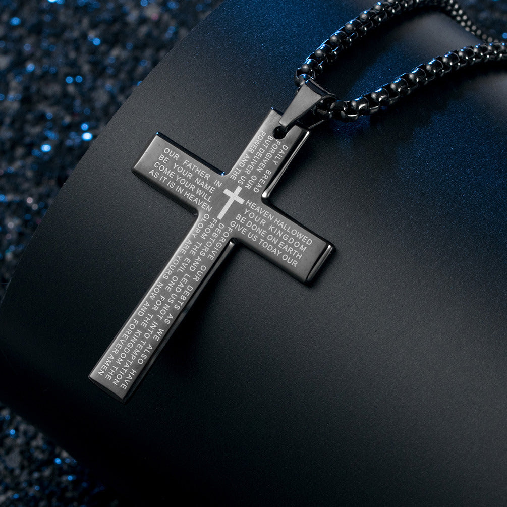 Lord's Prayer Cross Pendant Necklace black finish view 2