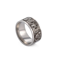 Stainless Steel Tree of Life Band with etched Viking motif view 4