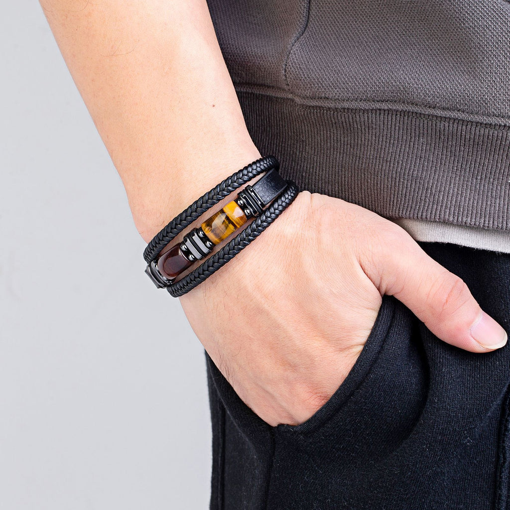 The Multi-Strand Leather and Tiger Eye Bracelet, view 2