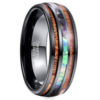 Black Tungsten Wood Abalone Band ring with wood and abalone shell inlay view 5