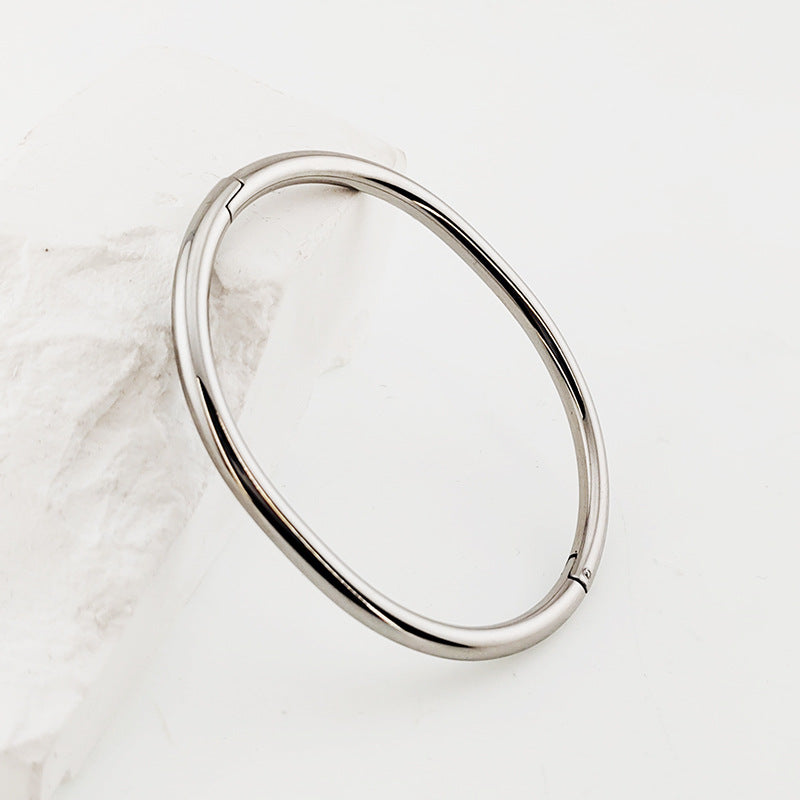 Minimalist Oval Bangle Bracelet, silver finish