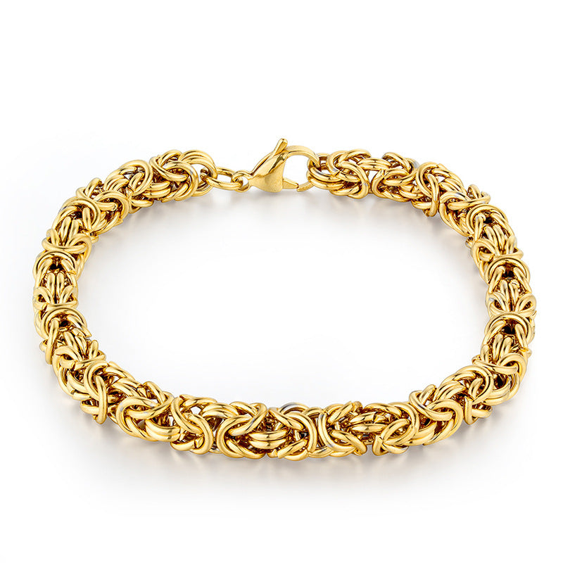 Titanium Steel Byzantine Link Bracelet gold-tone silver-tone view 2