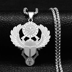 Egyptian Scarab Eye of Horus Pendant Necklace, gold-tone finish view 5
