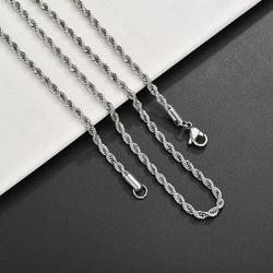 Rope Chain Stainless Steel Necklace silver coiled view 3